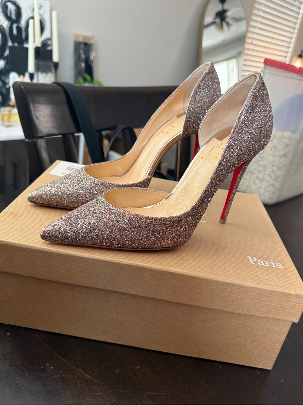 Size 36 Christian Louboutin 'Iriza​' Half d'Orsay Multicolor Glitter Pump